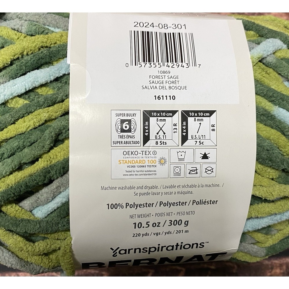 Bernat Blanket Forest Sage Yarn (Lot  of 2) 10.5 oz/220 yds Weight 6 Bulky New - Picture 6 of 6